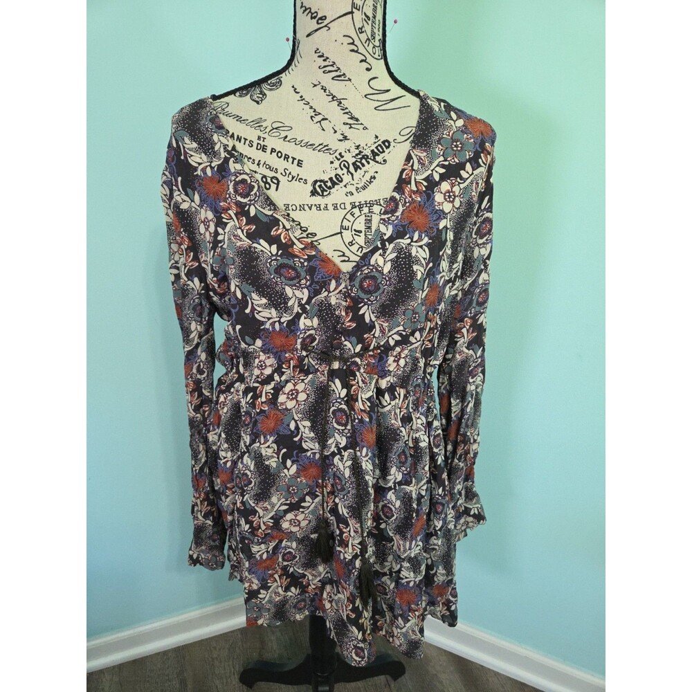 Free People Stealing Fire Peasant Mini Dress Boho Rayon Blend large